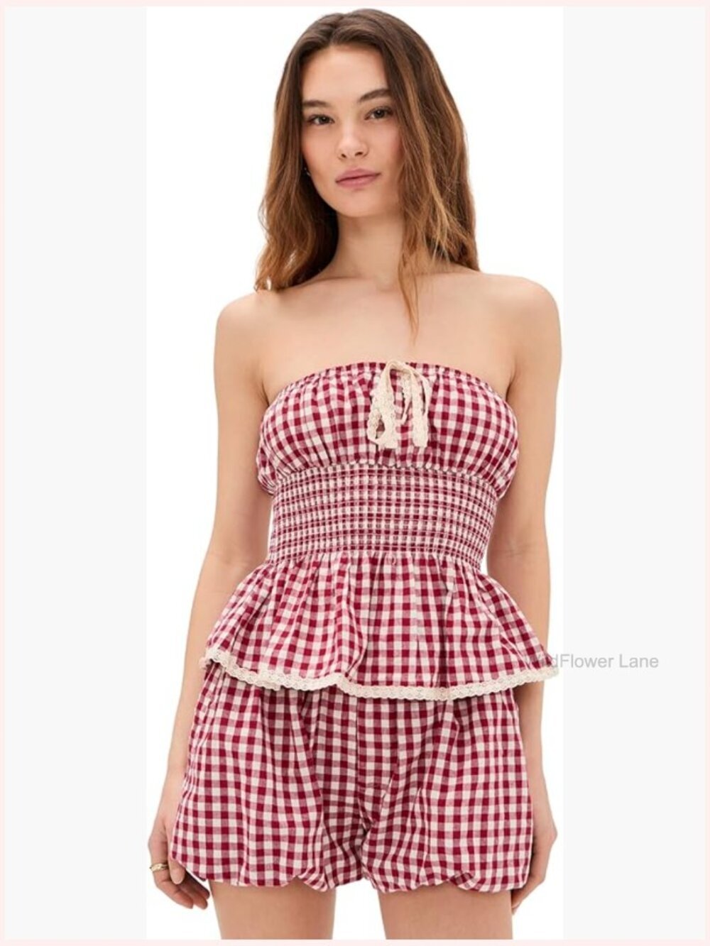 Strapless Peplum Tank Top with Lace Trim